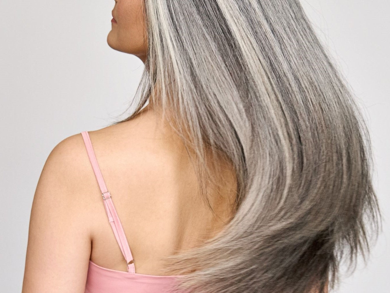 Woman Gray Hair Swoop Shoulders